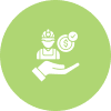 Worker and money icon on green circle