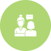 Two people discussing icon on green background