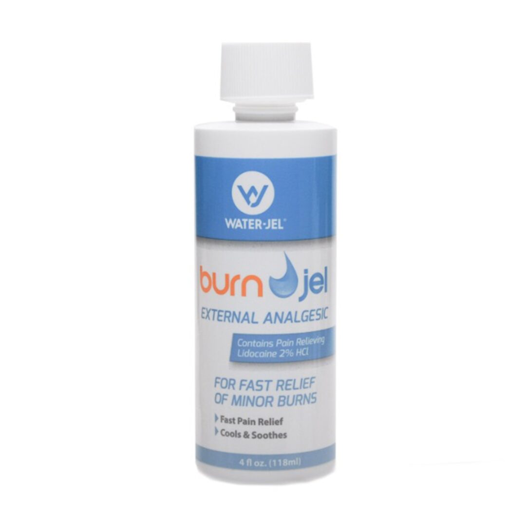 Bottle of Burn Jet natural analgesic pain relief gel.