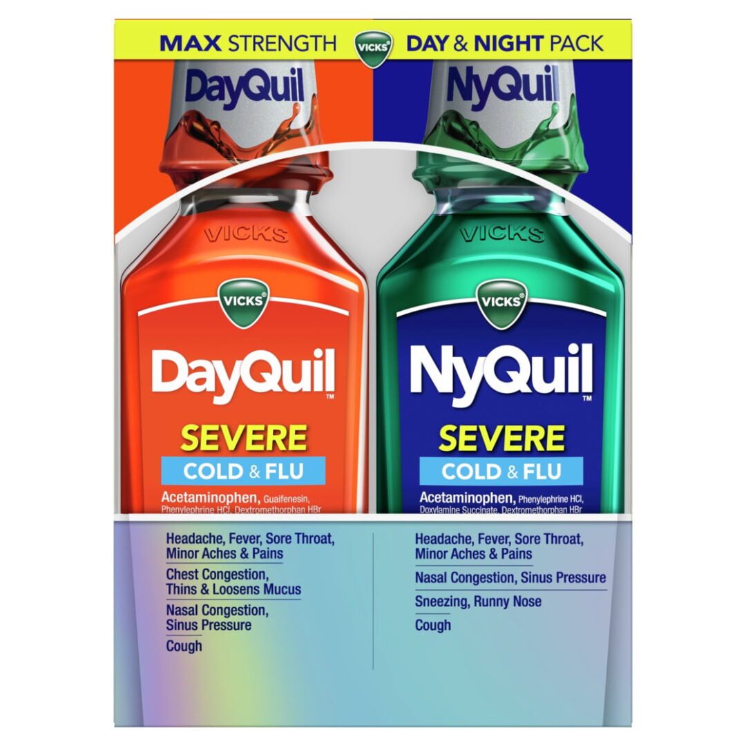 DayQuil and NyQuil Severe cold and flu relief pack.